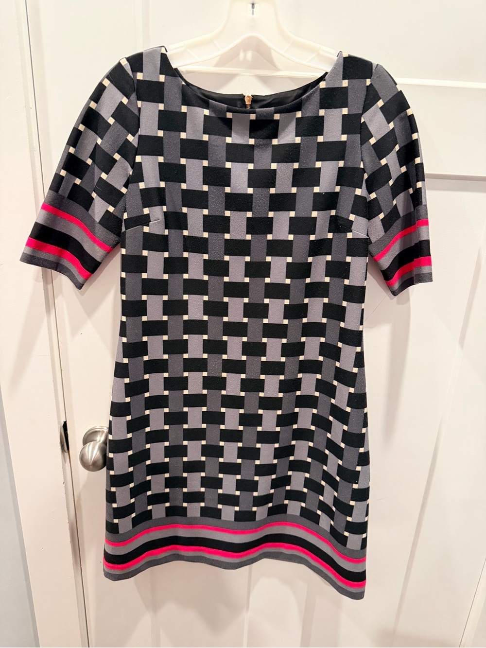 Eliza J Petite 4P Geometric Shift Dress Black Gray Pink Career Sheath
